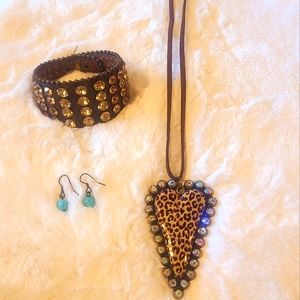 Long Multi Color Stones Necklace with Bracelet & Earrings